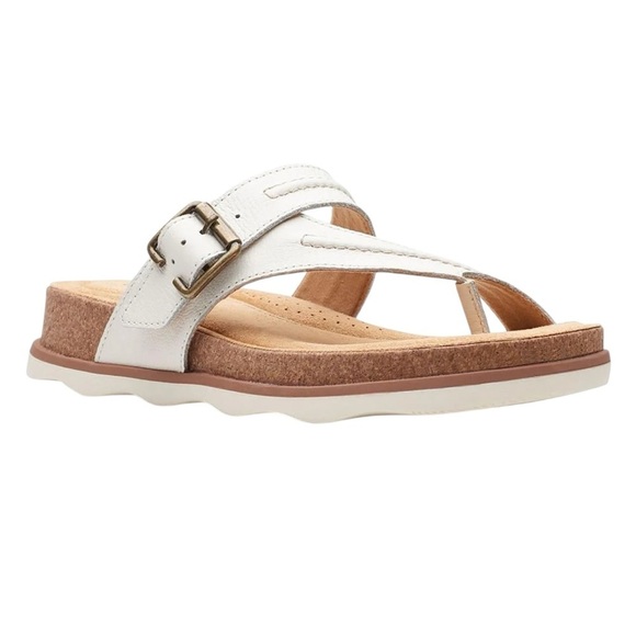 Clarks Women's Brynn Madi Flip-Flop White Leather. Size 7.5 #1483 NWT - Picture 1 of 6
